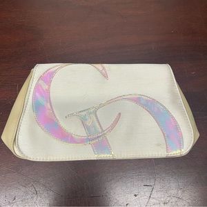 Christian Dior White Perfume/Cosmetic Clutch Bag with Emblem Logo snap closure